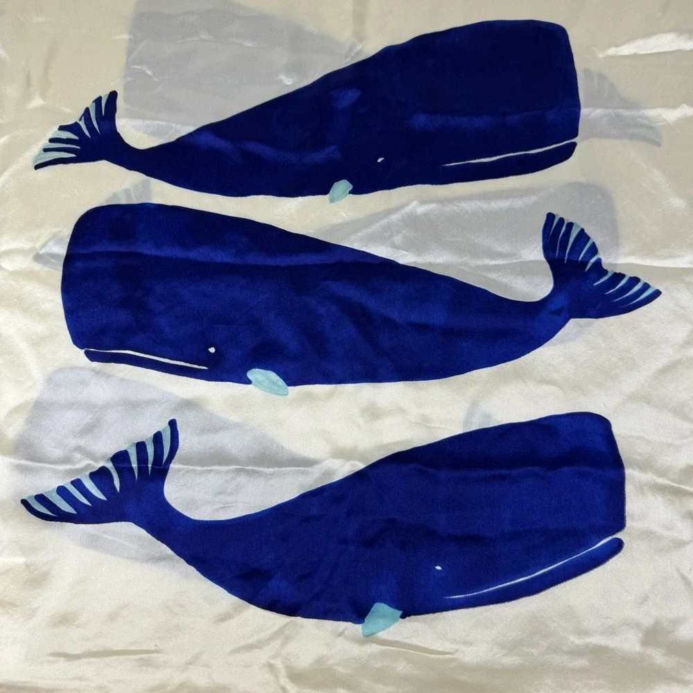 Lot Of 2 West Elm Silk Whale Pillow Cover 20x20 Blue Cream Ocean Coastal Beach